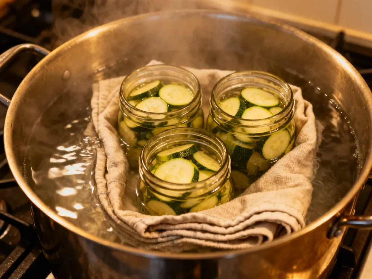 Pasteryzacja słoików z przetworami z cukinii
